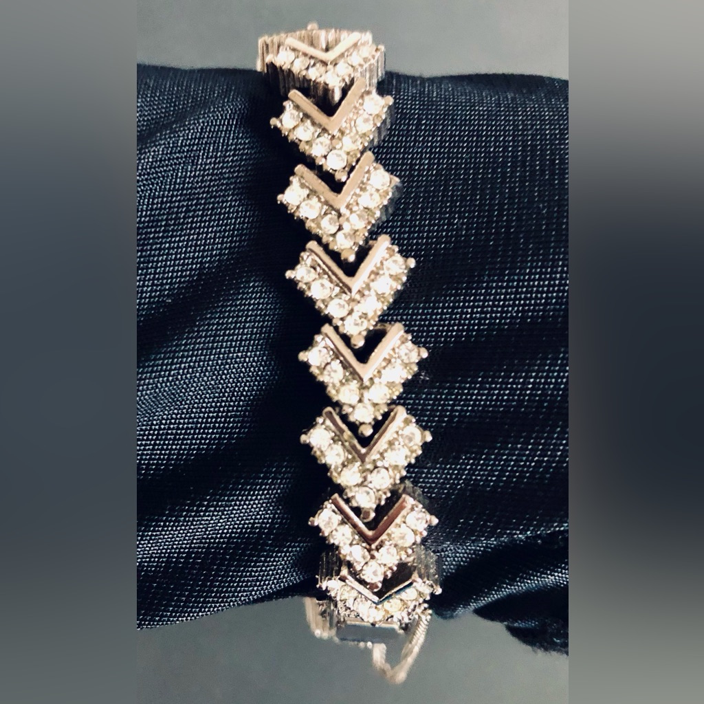 Y2k Art Deco Style Ladies Cocktail Bracelet Wristwatch Marcasite In Silvertone